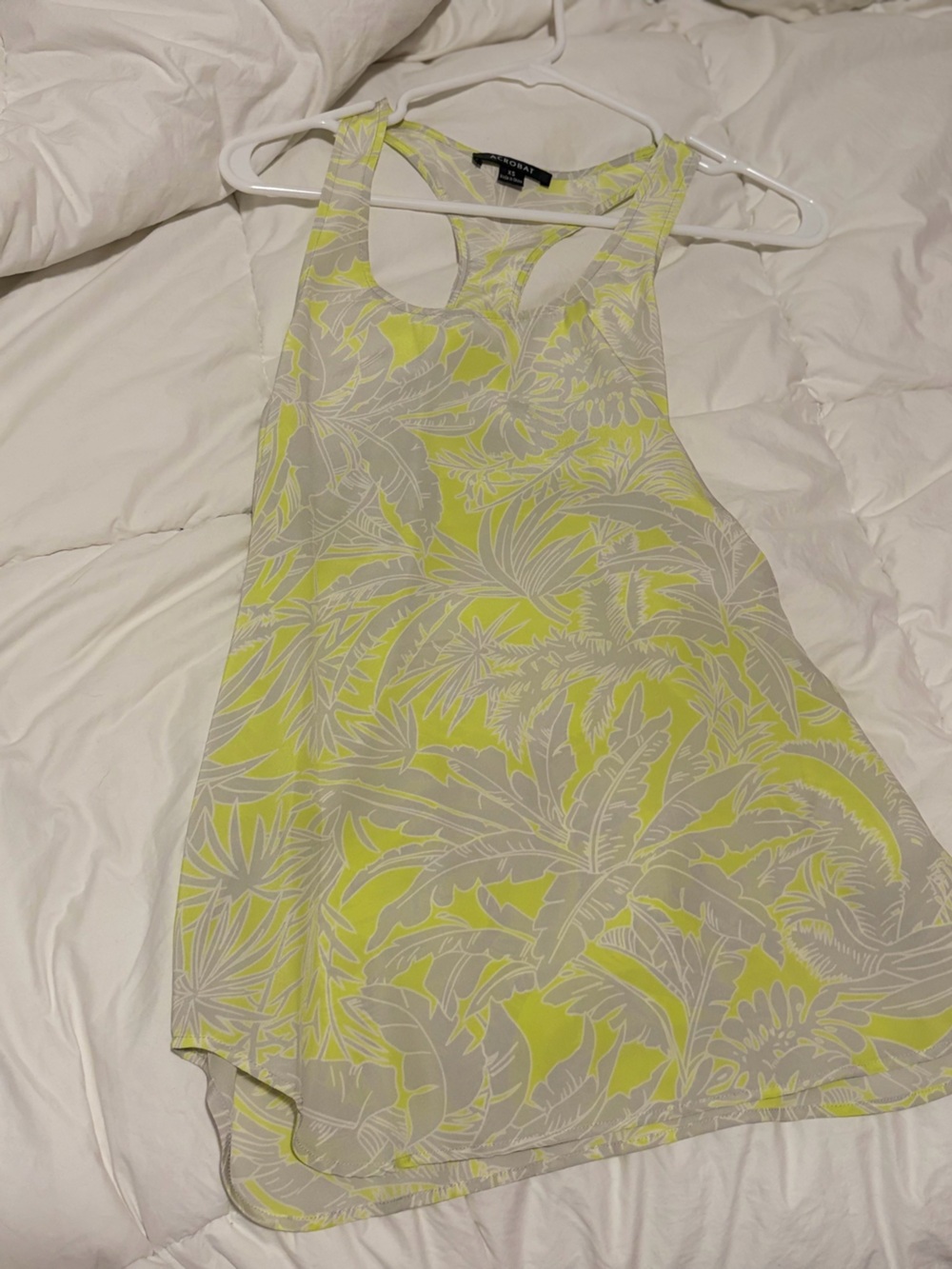 Acrobat Yellow and Gray Tropical Leaf Racerback Tank Top